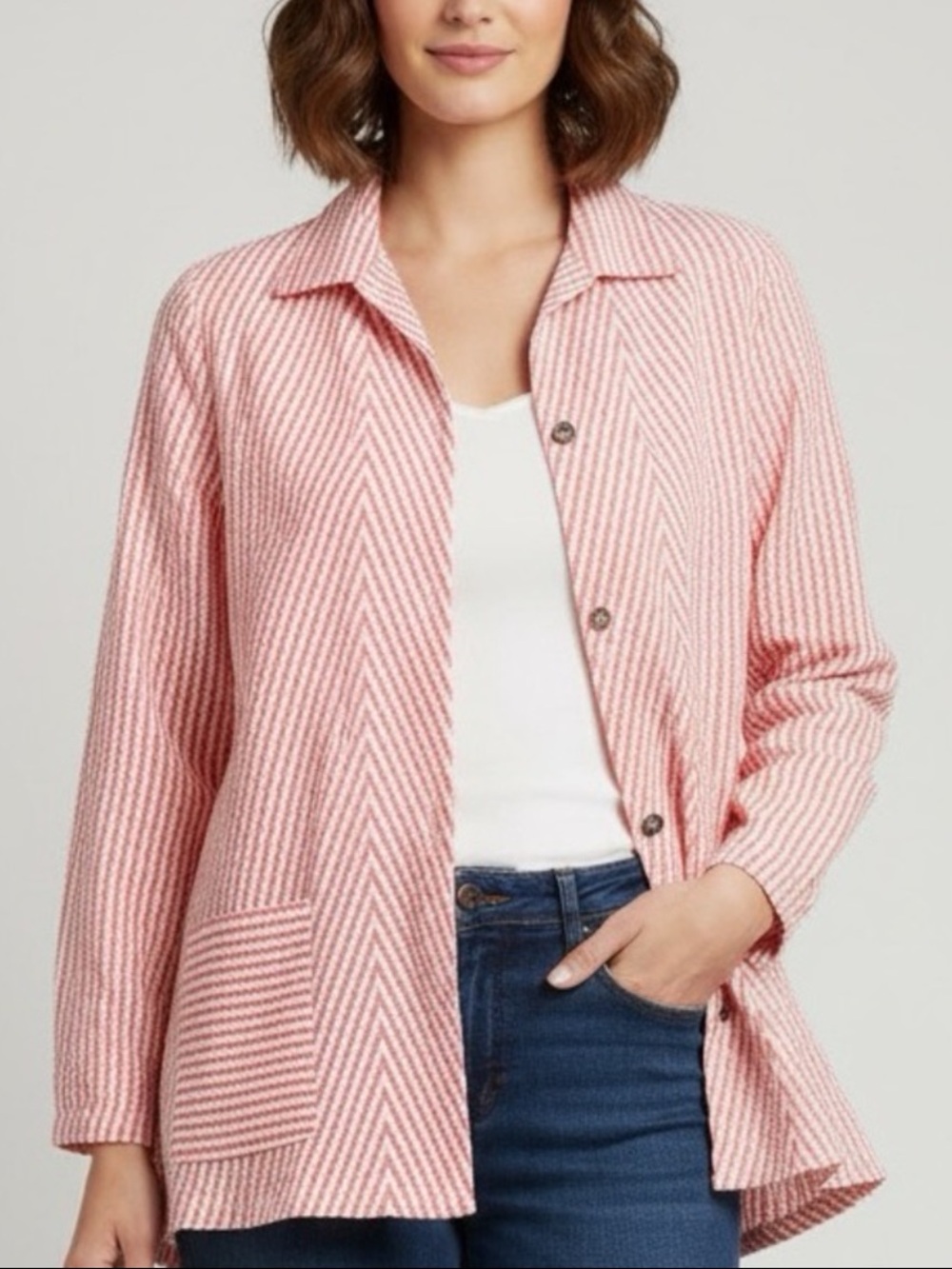 Vitamin Striped‎ Cotton Shirt Sz Small Coral